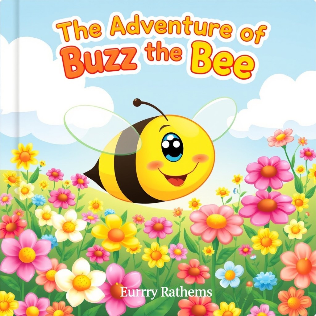 A beautifully illustrated cover for a children's book titled 'The Adventures of Buzz the Bee'