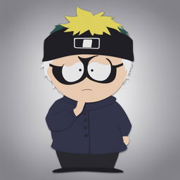 A digital art image depicting Satoru Gojo from Jujutsu Kaisen in the classic South Park style