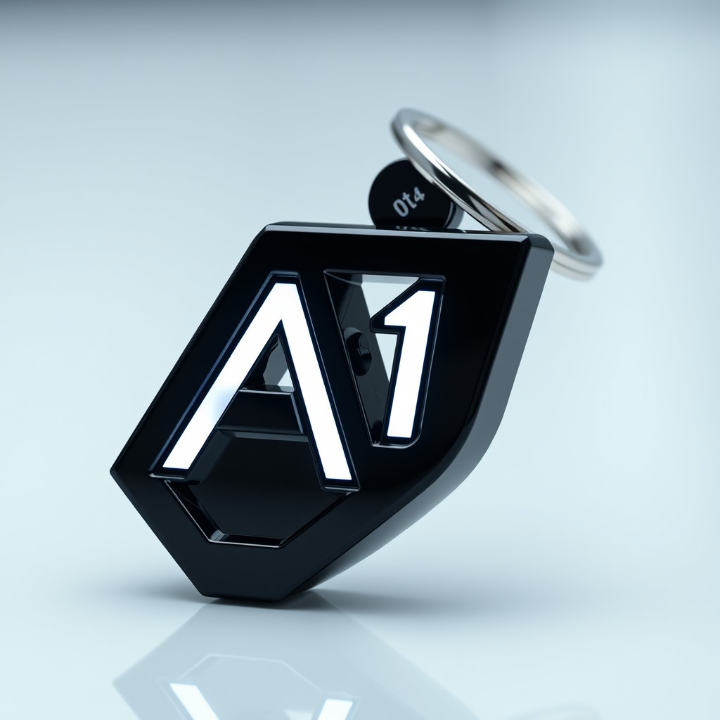 A futuristic keychain featuring the letter 'A1' prominently displayed in a sleek, modern design