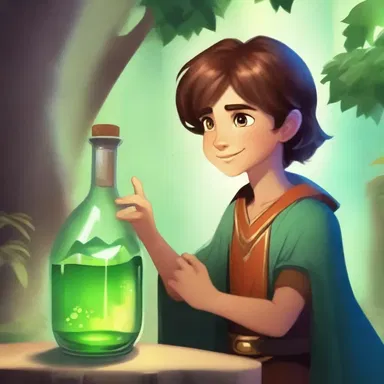 In the magical kingdom, the young hero discovered a bottleful of ancient elixir that could grant any wish.
