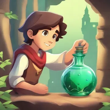 In the magical kingdom, the young hero discovered a bottleful of ancient elixir that could grant any wish.