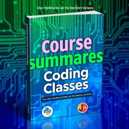 A vibrant and eye-catching book cover for a coding course summary book, designed for instructors at a technical school