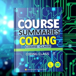 A vibrant and eye-catching book cover for a coding course summary book, designed for instructors at a technical school