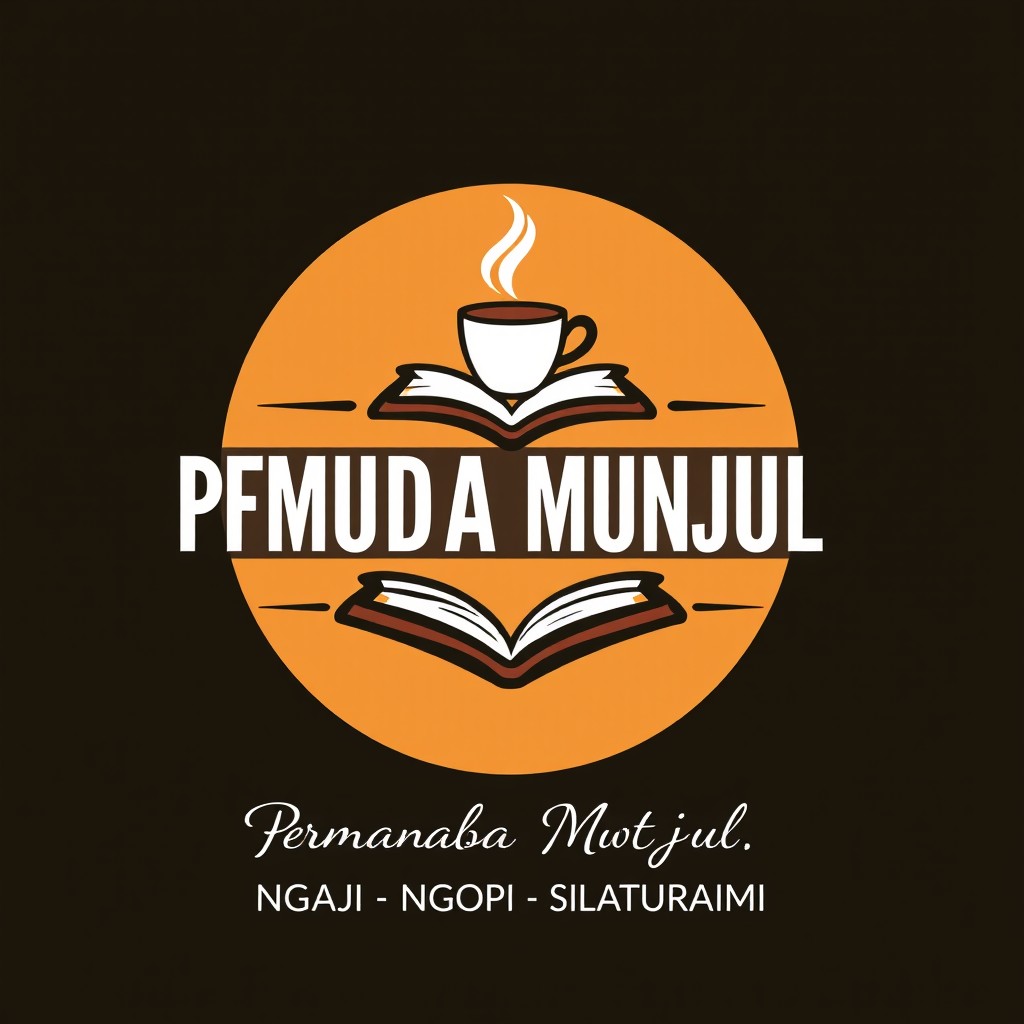 A modern Islamic logo design that incorporates the imagery of a book and a coffee cup