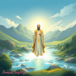 A serene and spiritually uplifting illustration representing Imam Mahdi, the awaited savior in Islamic belief