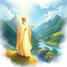 A serene and spiritually uplifting illustration representing Imam Mahdi, the awaited savior in Islamic belief