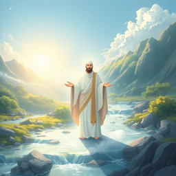 A serene and spiritually uplifting illustration representing Imam Mahdi, the awaited savior in Islamic belief