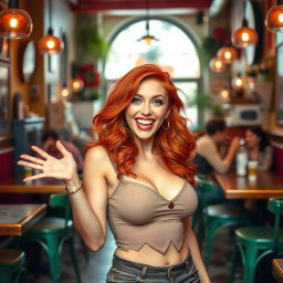 A sexy and funny woman with vibrant red hair and an engaging smile, showcasing her playful personality