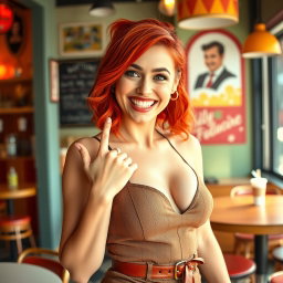 A sexy and funny woman with vibrant red hair and an engaging smile, showcasing her playful personality