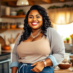 A confident and joyful plus-size beauty named Jasmine, age 31, radiating love and positivity