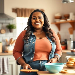 A confident and joyful plus-size beauty named Jasmine, age 31, radiating love and positivity