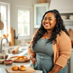 A confident and joyful plus-size beauty named Jasmine, age 31, radiating love and positivity