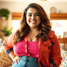 A warm and genuine woman named Ashley, age 28, exuding confidence and body positivity
