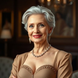 An elegant and sophisticated woman named Emma, age 62, portrayed as intelligent and refined