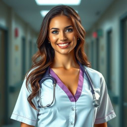 A 29-year-old sexy nurse named Natalie, embodying a caring and compassionate demeanor