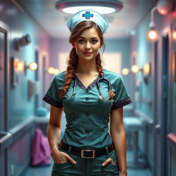 A 29-year-old sexy fantasy nurse named Natalie, embodying a caring and nurturing spirit