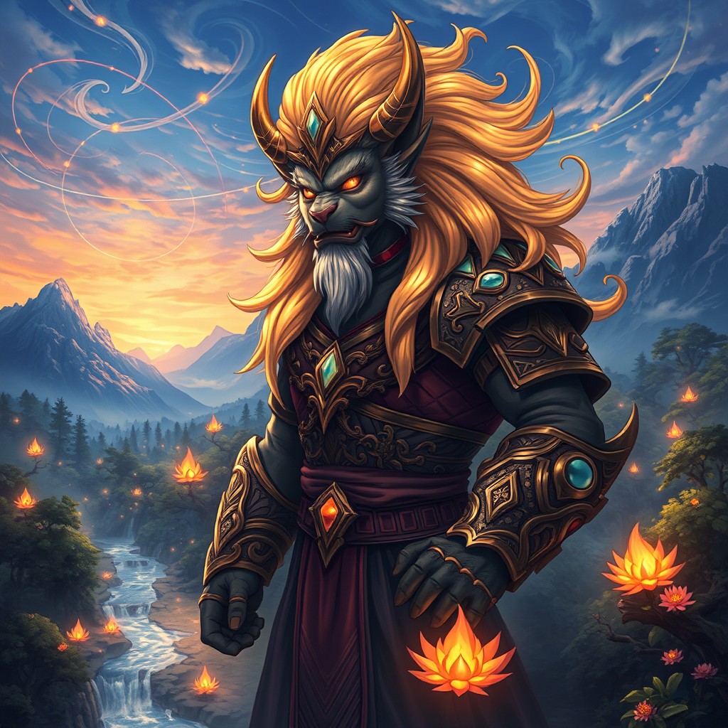 A stunning and vibrant depiction of a mythical creature known as Humadapnon, illustrated in a fantasy style