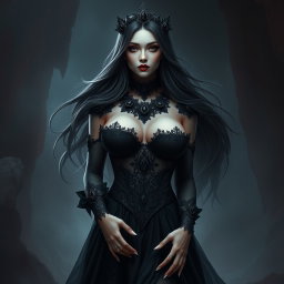 A 24-year-old fantasy character named Raven, depicted as a gothic princess