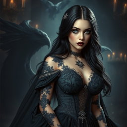 A 24-year-old fantasy character named Raven, envisioned as a gothic princess