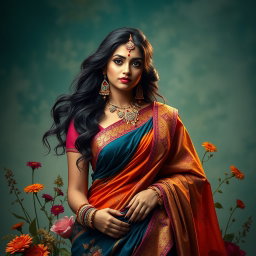 A captivating figure named Priya, an Indian busty beauty who embodies an exotic allure