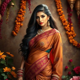 A captivating figure named Priya, an Indian busty beauty who embodies an exotic allure