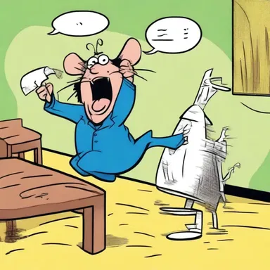 In the comic strip, the character's musophobia is portrayed humorously as they scream and jump on chairs whenever they see a mouse.