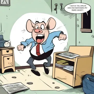 In the comic strip, the character's musophobia is portrayed humorously as they scream and jump on chairs whenever they see a mouse.