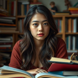 A captivating portrayal of a 20-year-old sexy student, embodying a blend of curiosity and innocence