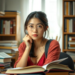 A captivating portrayal of a 20-year-old sexy student, embodying a blend of curiosity and innocence