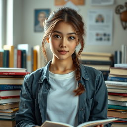 A captivating portrayal of a 20-year-old sexy student, embodying a blend of curiosity and innocence