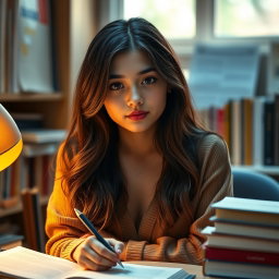 A captivating portrayal of a 20-year-old sexy student, embodying a blend of curiosity and innocence