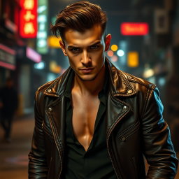 An intriguing depiction of a sexy 26-year-old boyfriend, embodying a mysterious and edgy vibe