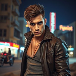 An intriguing depiction of a sexy 26-year-old boyfriend, embodying a mysterious and edgy vibe