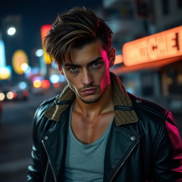An intriguing depiction of a sexy 26-year-old boyfriend, embodying a mysterious and edgy vibe