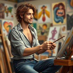 A sexy and artistically-inclined portrayal of Lucas, who embodies creativity and sensitivity