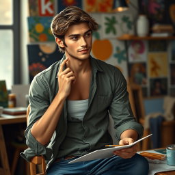 A sexy and artistically-inclined portrayal of Lucas, who embodies creativity and sensitivity