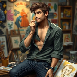 A sexy and artistically-inclined portrayal of Lucas, who embodies creativity and sensitivity