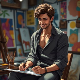 A sexy and artistically-inclined portrayal of Lucas, who embodies creativity and sensitivity