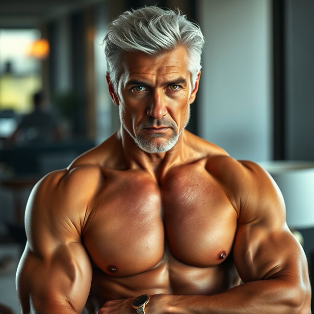 A striking portrayal of Richard, a sexy, experienced Silver Fox CEO, showcasing his confident and dominant presence
