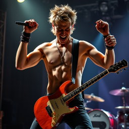 An artistic portrayal of a nude musician named Blake, capturing the essence of a charismatic rockstar