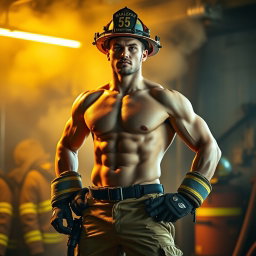 A powerful depiction of a nude firefighter named Ryan, age 30, portraying bravery and strength