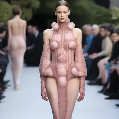 The avant-garde fashion designer showcased a dress with intricate details resembling a clitoral foreskin.