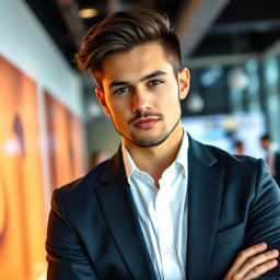 A striking portrait of Ethan, a 30-year-old sexy tech entrepreneur exuding an aura of innovation and ambition