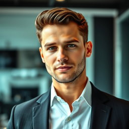 A striking portrait of Ethan, a 30-year-old sexy tech entrepreneur exuding an aura of innovation and ambition