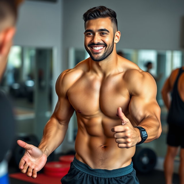 A captivating portrait of Jordan, a really sexy personal trainer, showcasing an athletic build that reflects his commitment to fitness