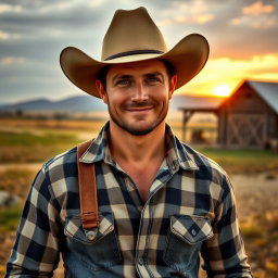 A rugged and sexy portrait of Jake, a 33-year-old cowboy embodying traditional country aesthetics