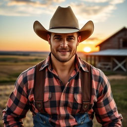 A rugged and sexy portrait of Jake, a 33-year-old cowboy embodying traditional country aesthetics