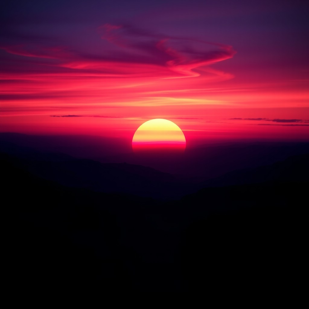 A stunning scene of a black sunrise over a landscape, evoking the essence of melodic techno music