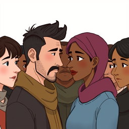 A poignant illustration depicting two or more individuals from different ethnic backgrounds facing each other