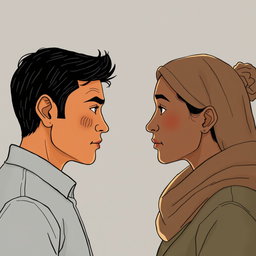 A poignant illustration depicting two or more individuals from different ethnic backgrounds facing each other